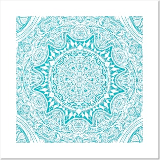 Aqua Blue Mandala Pattern Posters and Art